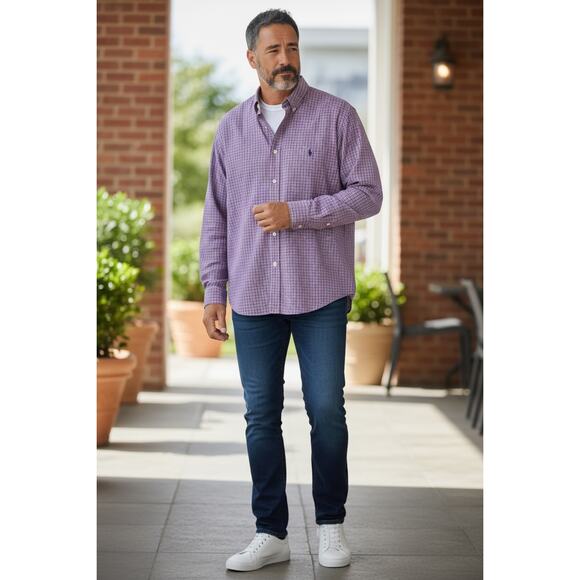 Ralph Lauren Men's Blake Cotton Red White + Blue Plaid Button Down Size 2X - Picture 1 of 5